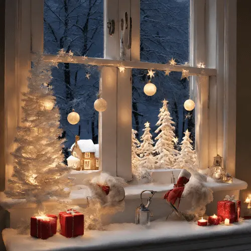 Ciepła ozdoba okna na zimę