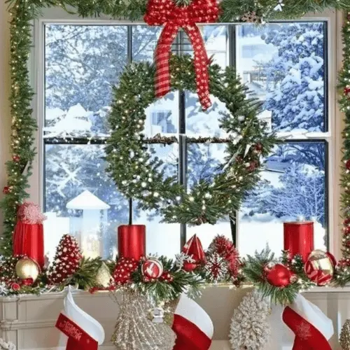 Ozdobione okno na Boże Narodzenie